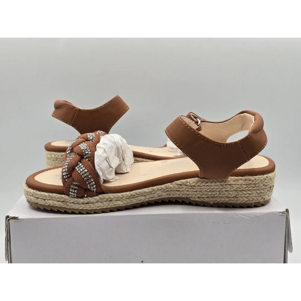 NIB Dream Pairs Girls Espadrille‎ Flatform Platform Wedge Sandal - Brown - Sz 13
